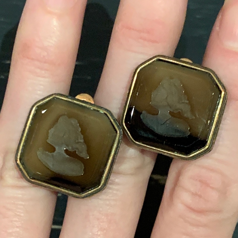 Extasia Carved Intaglio Glass Clip-On Earrings